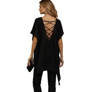 WOMEN’S BLACK SHEER LACE-UP BACK  Size Large (Intentionally Oversized Fit)